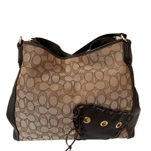 Coach Dark Brown/Beige Signature Canvas and Leather Edie Shoulder Bag